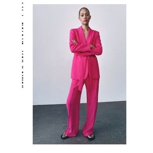 Zara Pants Women Extra Large Fuschia Pink Side Zip Relax Fit Trouser Pants NWT